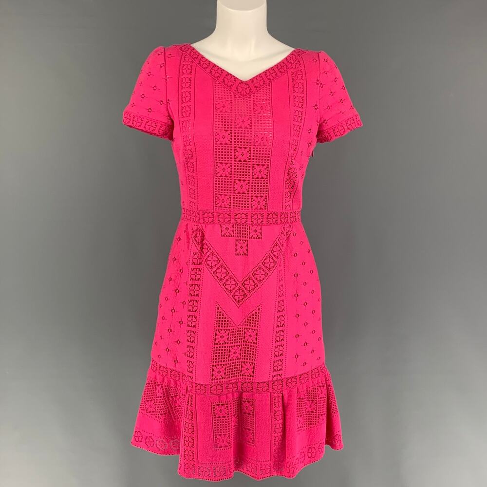 VALENTINO Pink Lace Size 8 Cotton Nylon Short Sleeve Dress